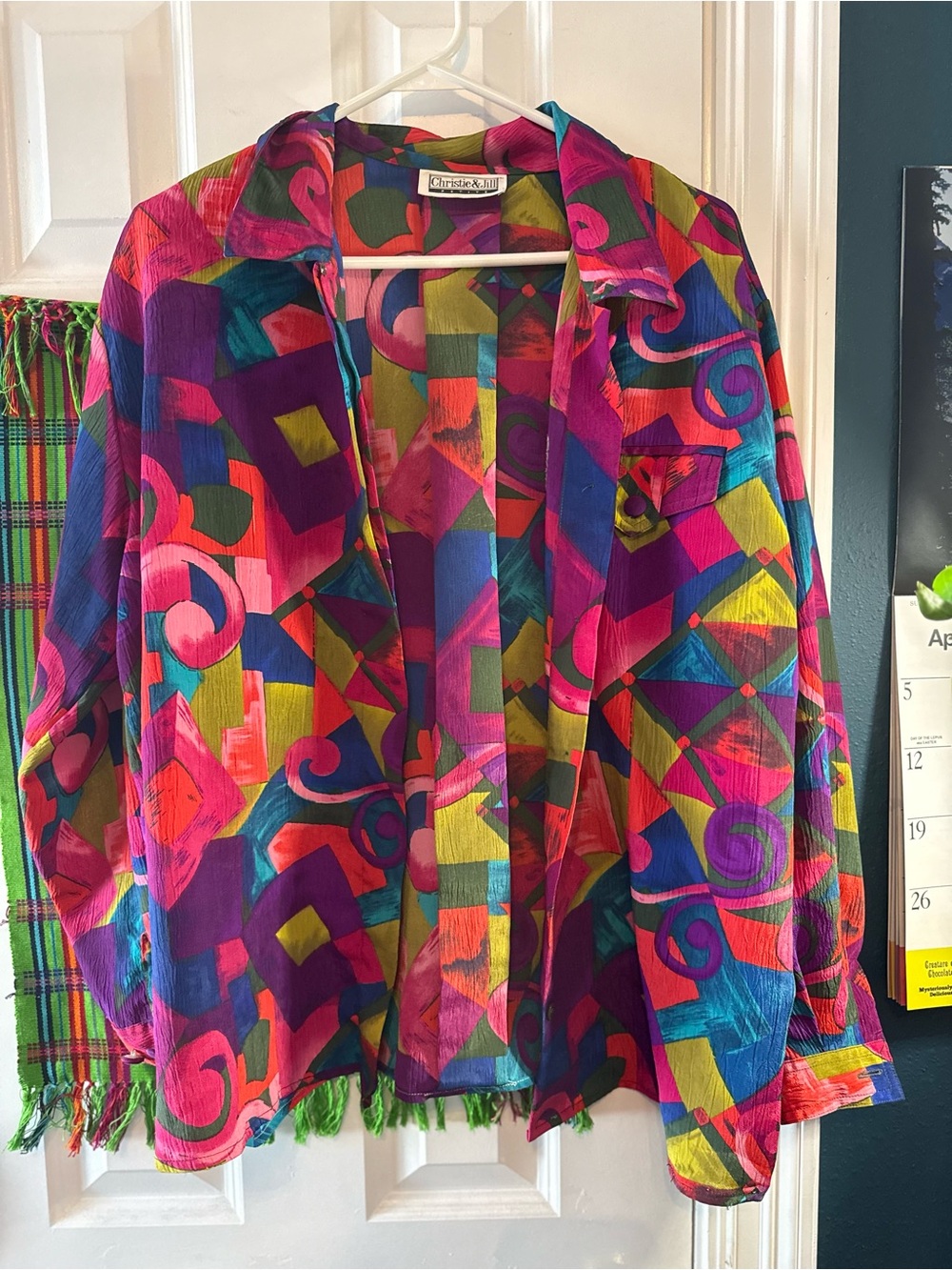 Vintage Multi-Color Geometric Print Women's Dress Shirt